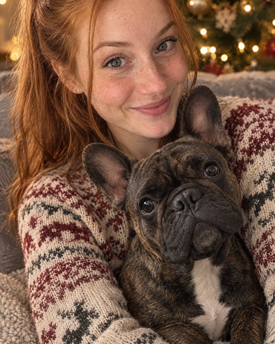 A portrait of a woman and her dog, ready to give as a gift